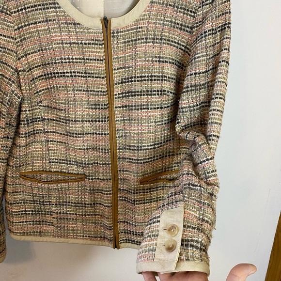 Coldwater Creek Tan Pastel Tweed Zip Front Blazer - Picture 4 of 8